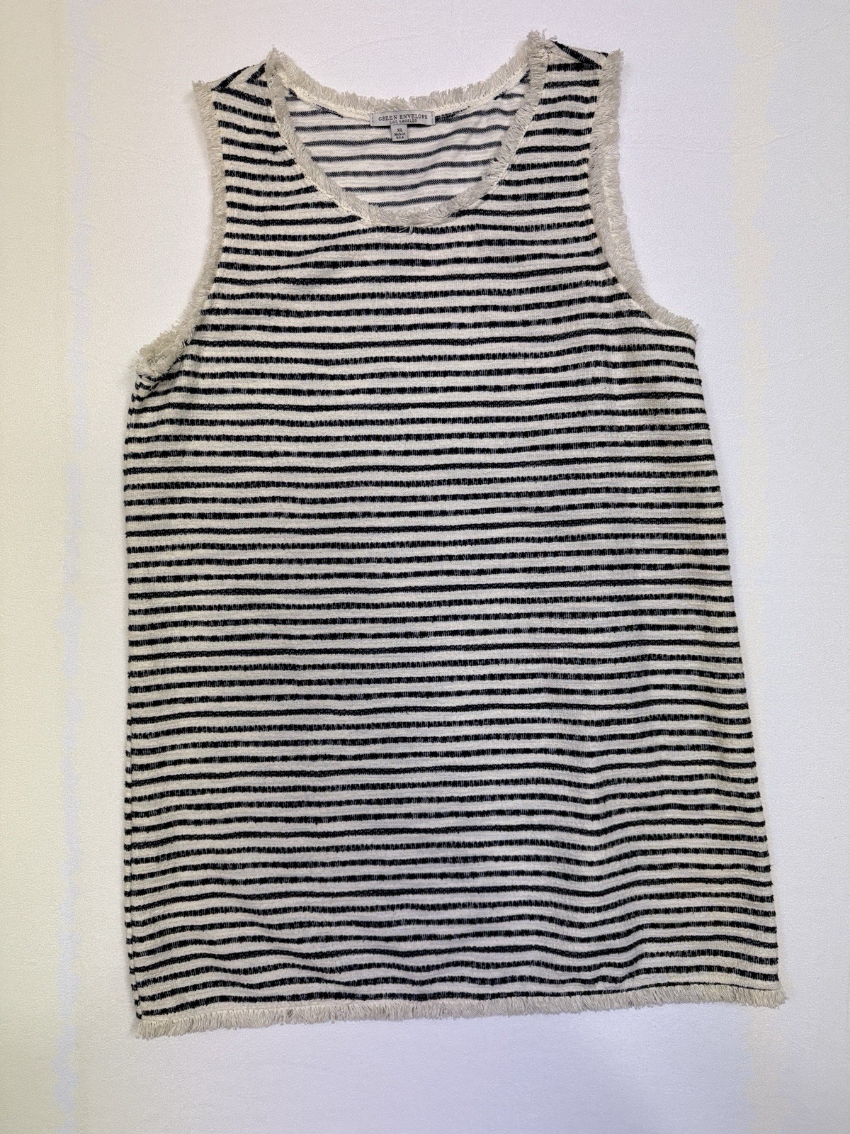 Green Envelope Los Angeles Womens XL Striped Print Fringe Hem Tank Dress Boho
