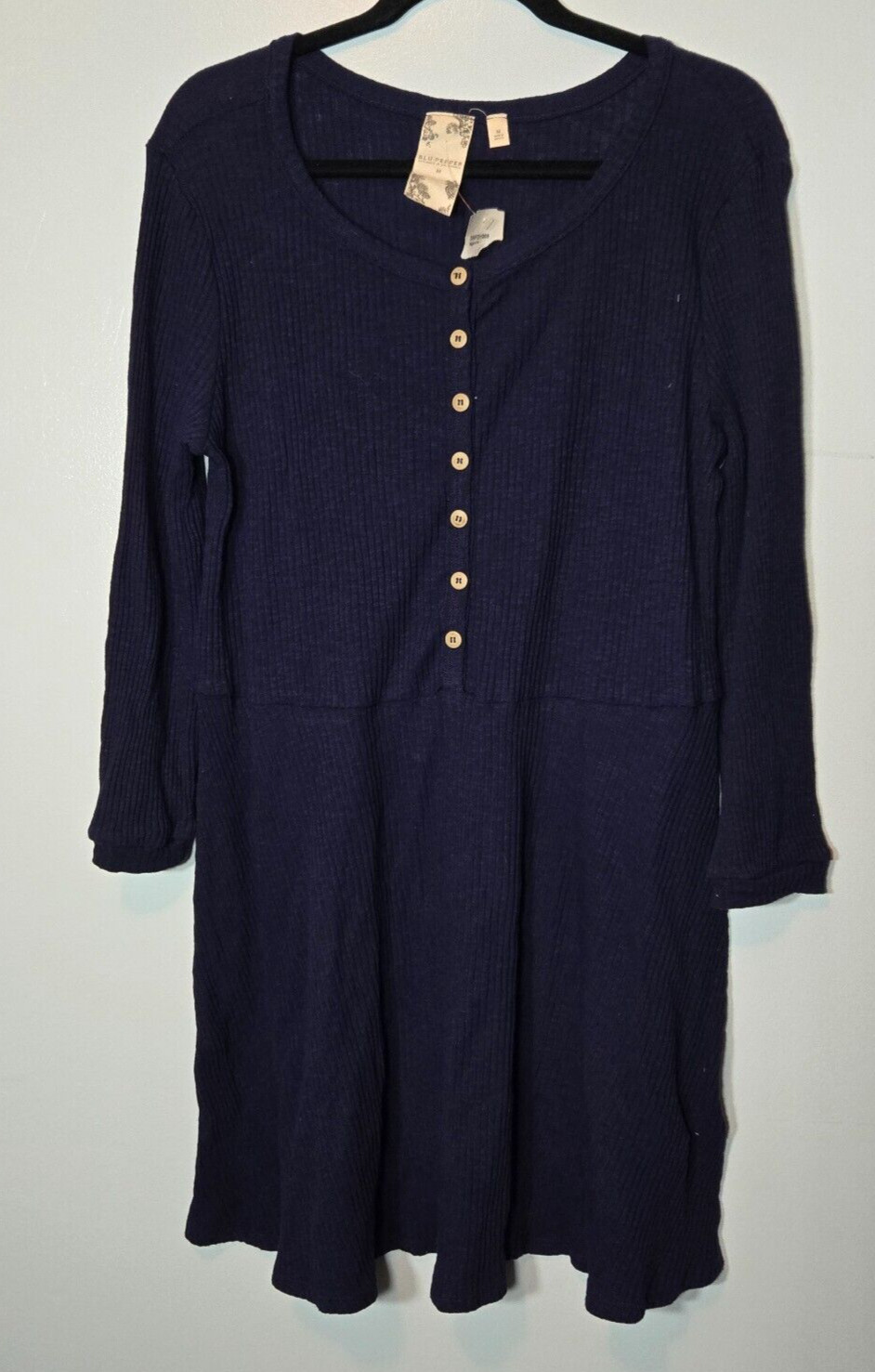 Blu Pepper Women’s Long Sleeve Babydoll Dress Navy Blue Scoop Neck Knit NWT M