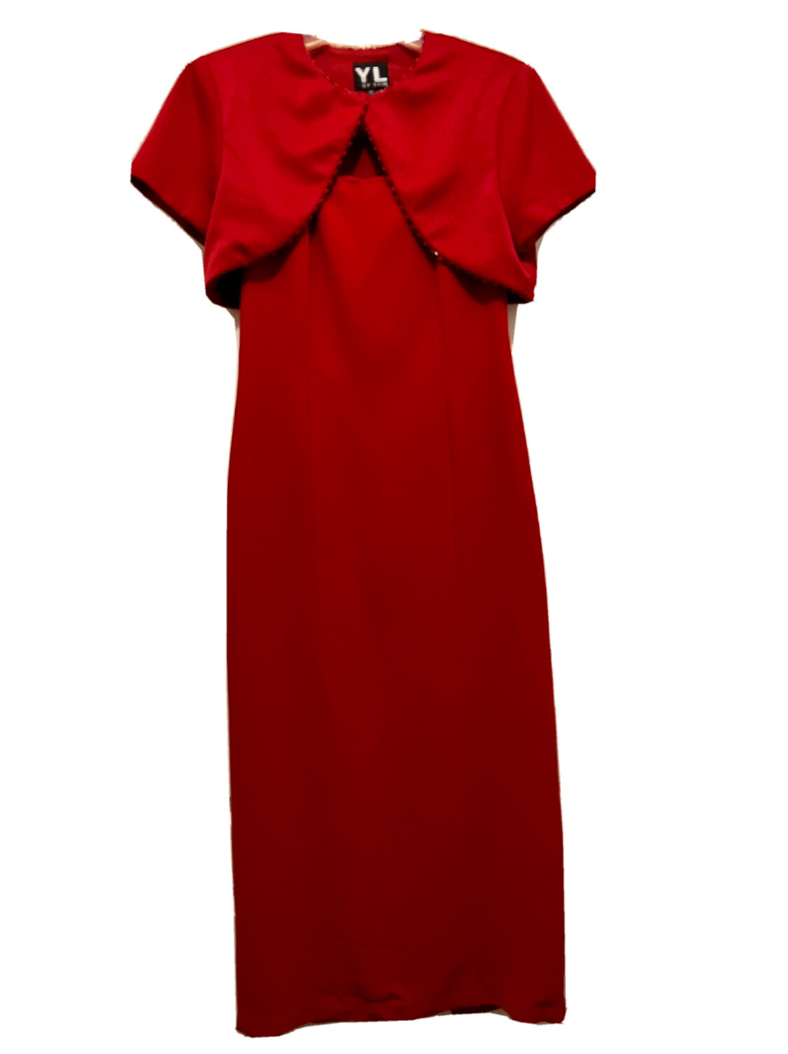 YL by Yair Women’s SIZE 10 Dress Vintage Red Full Length Back Slit + Beaded Crop