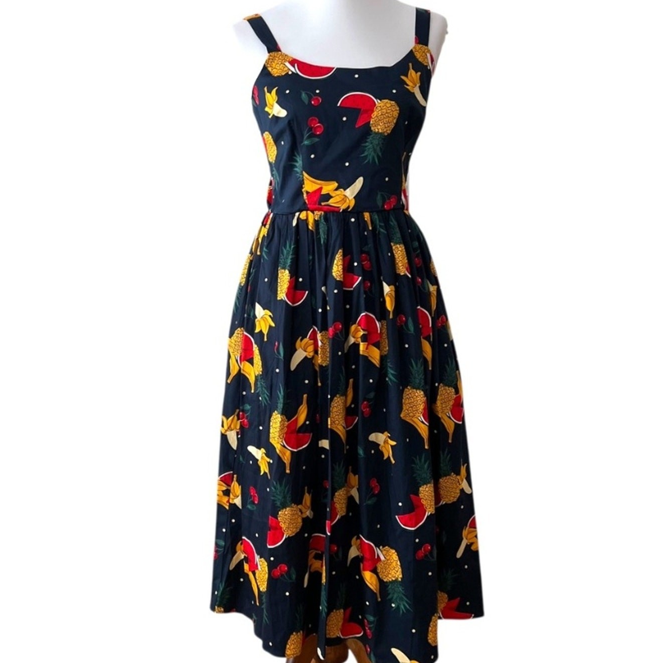 MODCLOTH Dress Small Midi Medium Retro Cotton Tropical Vacation Pinup COLLECTIF