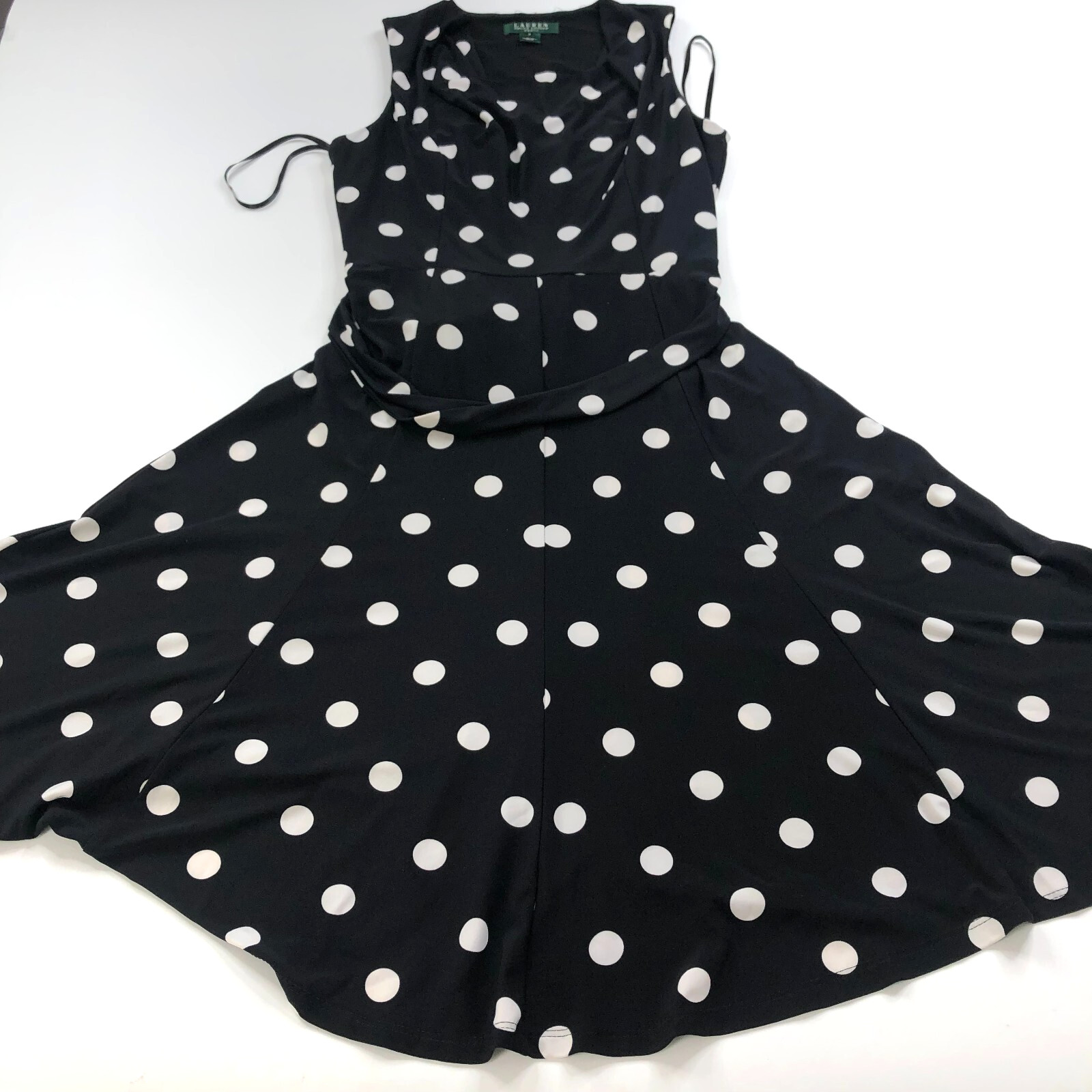 Lauren Ralph Lauren 8 A-Line Women’s Below Knee Dress Black Polka Dot PLS READ
