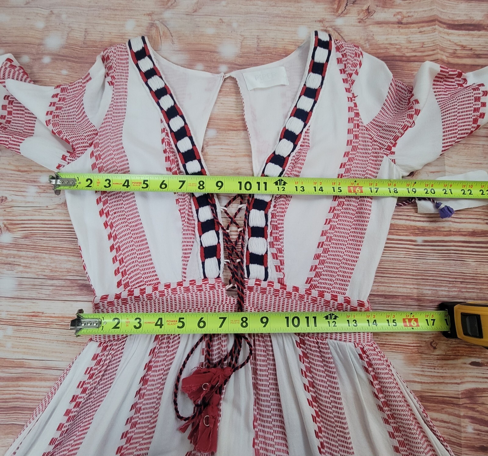 Piper by Townsen Lace Up Open Back Mini Dress Size M Boho Embroidered Rayon