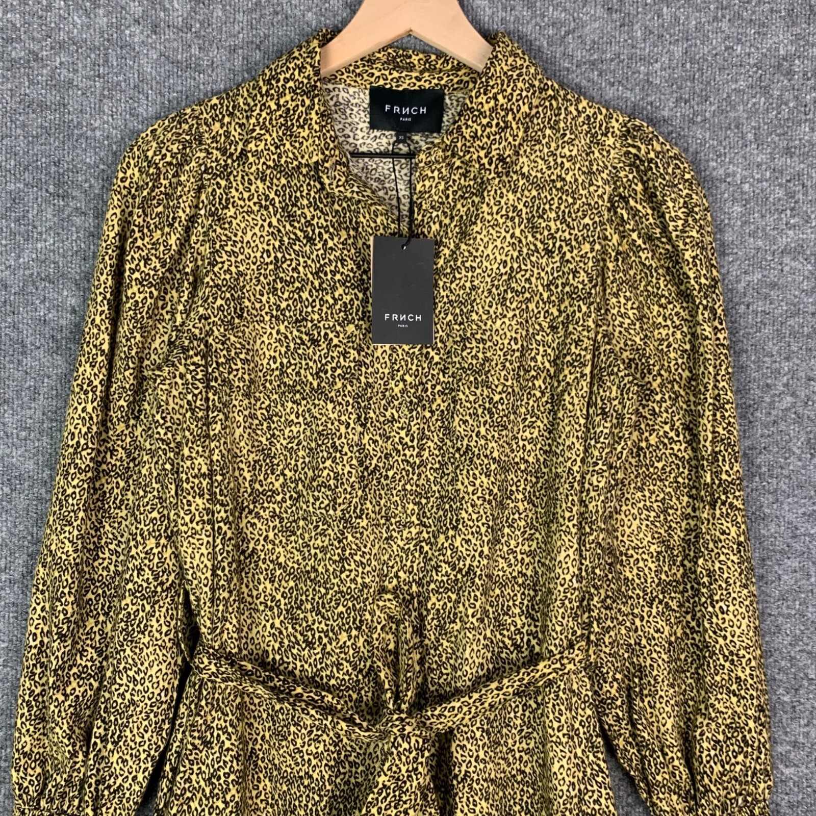 NWT $195 FRNCH Paris Juliette Leopard Print Tie Waist Button Down Maxi Dress XS