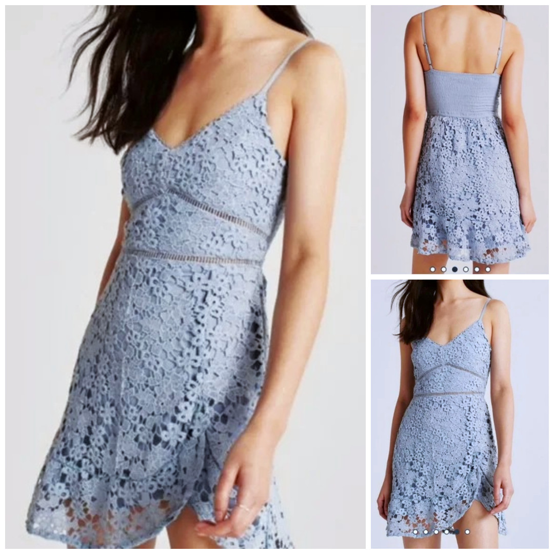 Abercrombie Fitch Sun Dress M Light Blue Sheer Lace Embroidered Boho Fairy Y2k