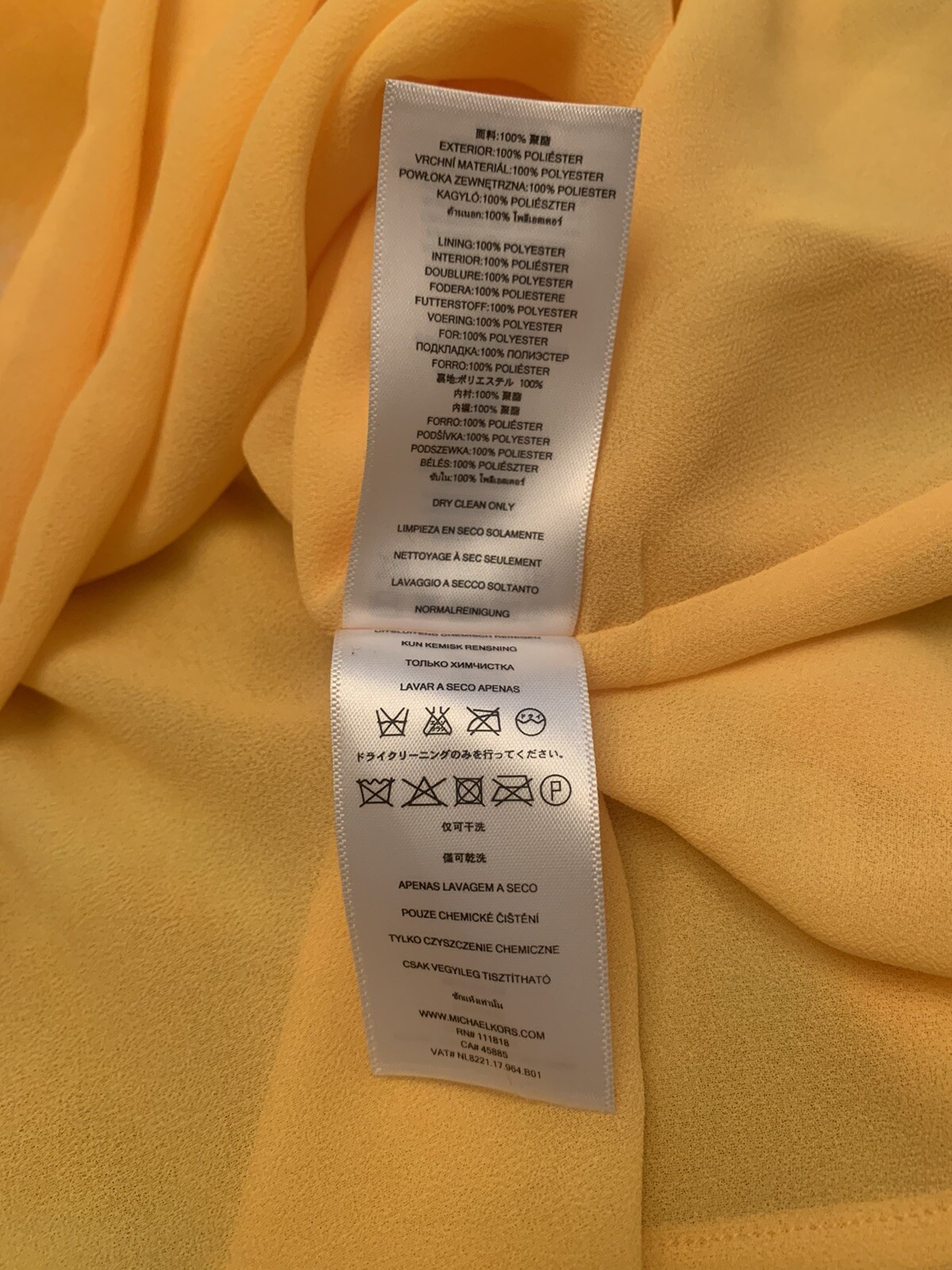 NEW MICHAEL Michael Kors Yellow Long Sleeved Ruched Waist Dress Size Medium NWT