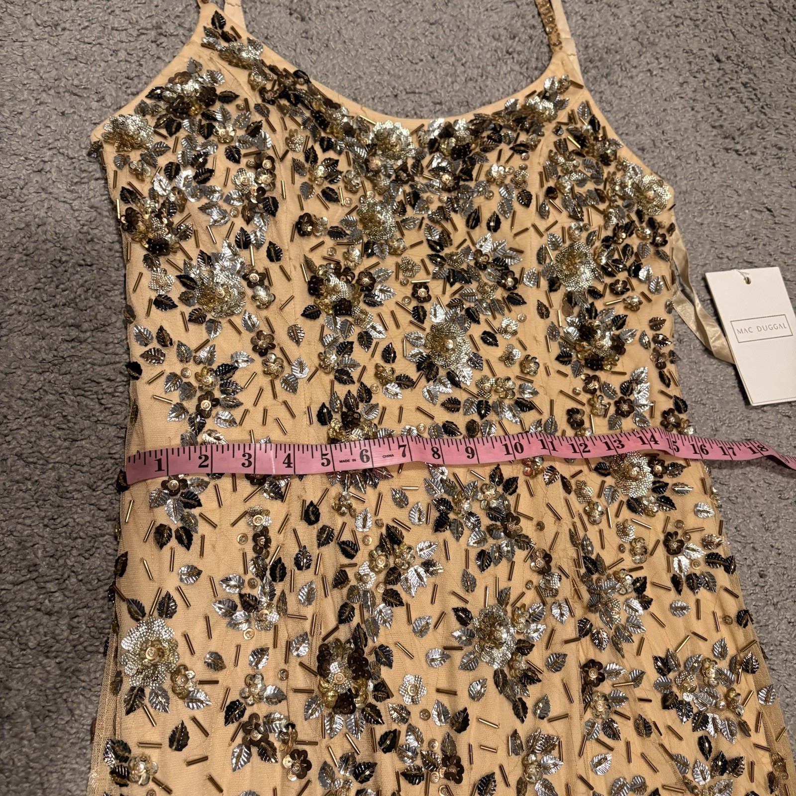 Mac Duggal New Beige Gold Embellished Scoop Neck Evening Gown Size 10 5477