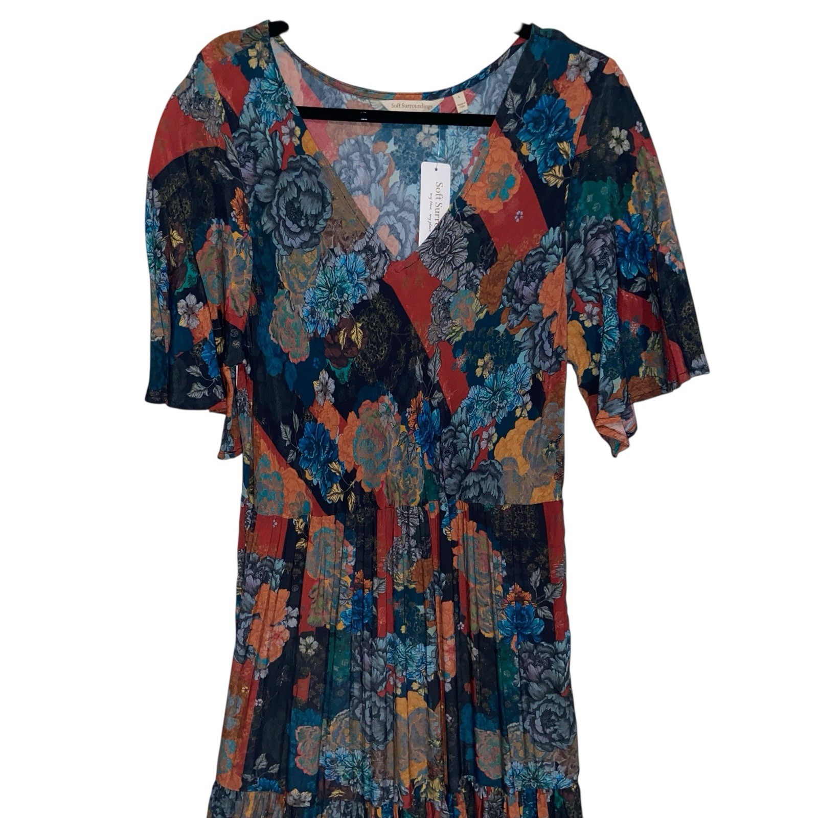 Soft Surroundings Dress Womens Large Tiered Patchwork Cottagecore Boho Mirabelle