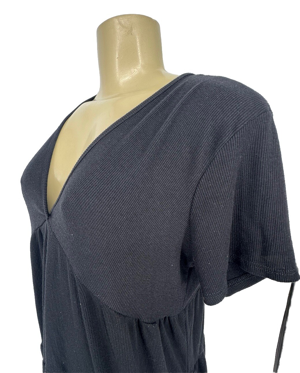 21 Saints Medium Tiered Shift V-Neck Mini Short Sleeve Dress Cover Up Black D12v