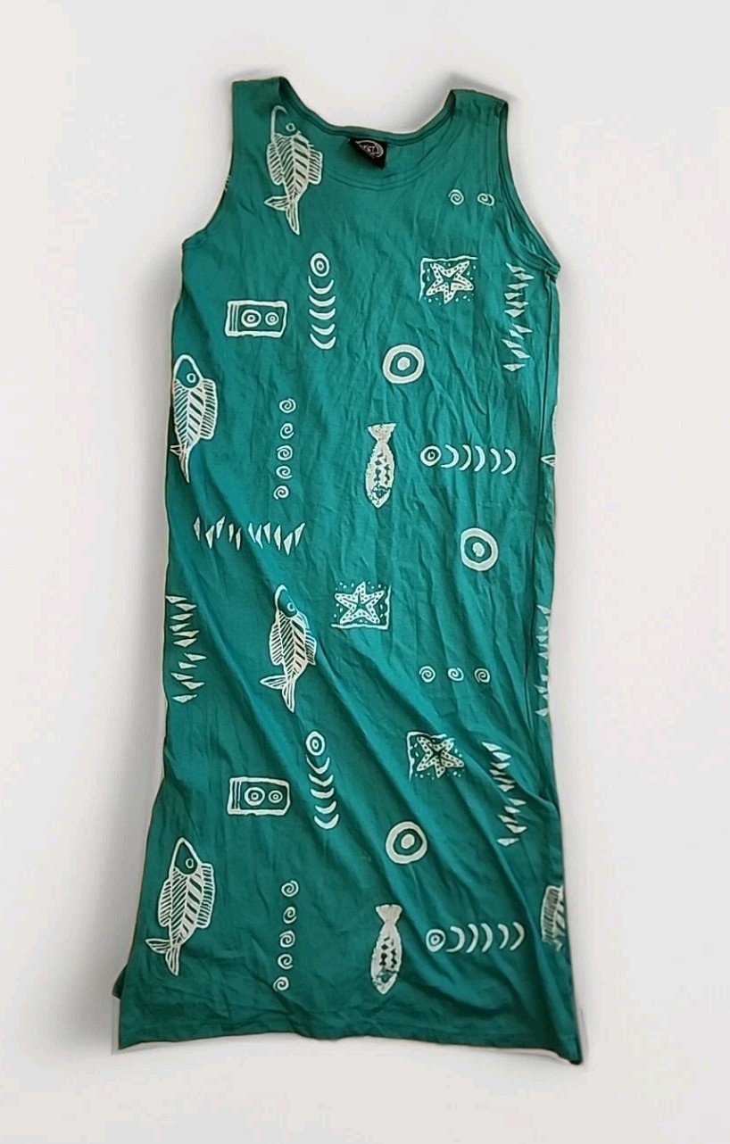 Exist Sport Midi Tank Dress sz M Side Slit Teal Tropical Beach Coastal NEW R2