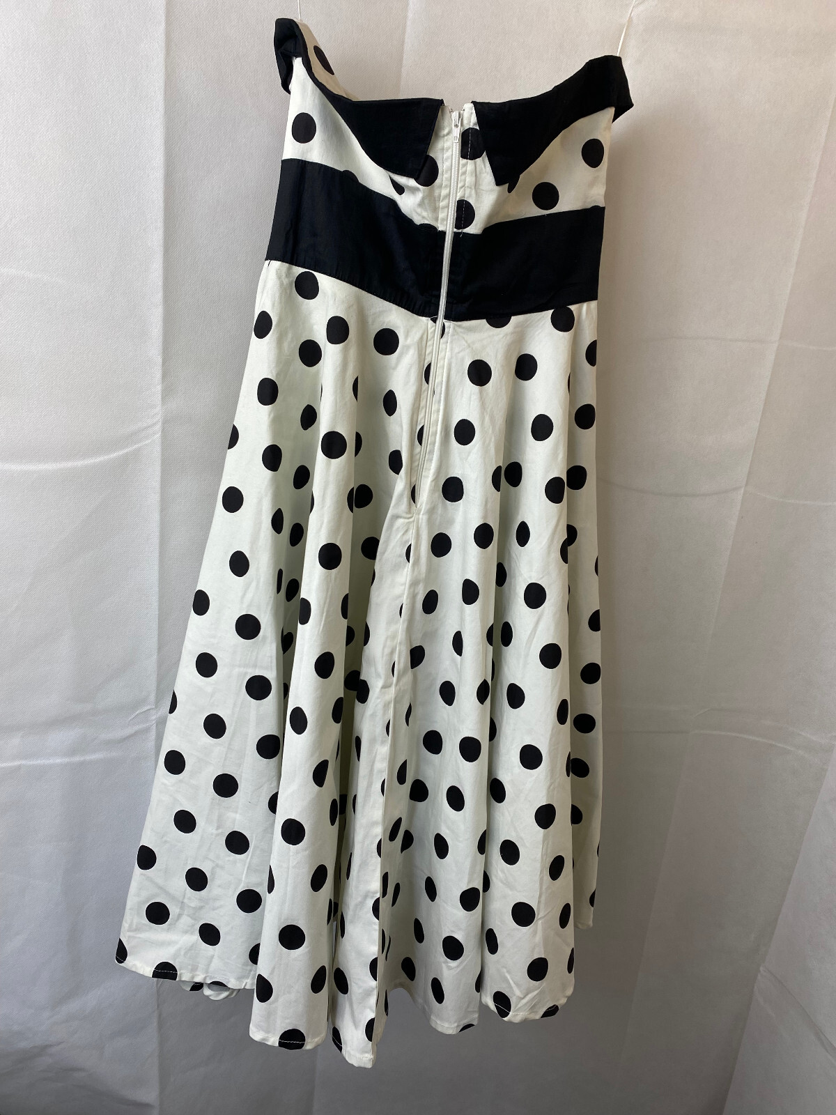 Hell Bunny Off White Black Spotty Cotton 50s Style Dress Size XS Midi