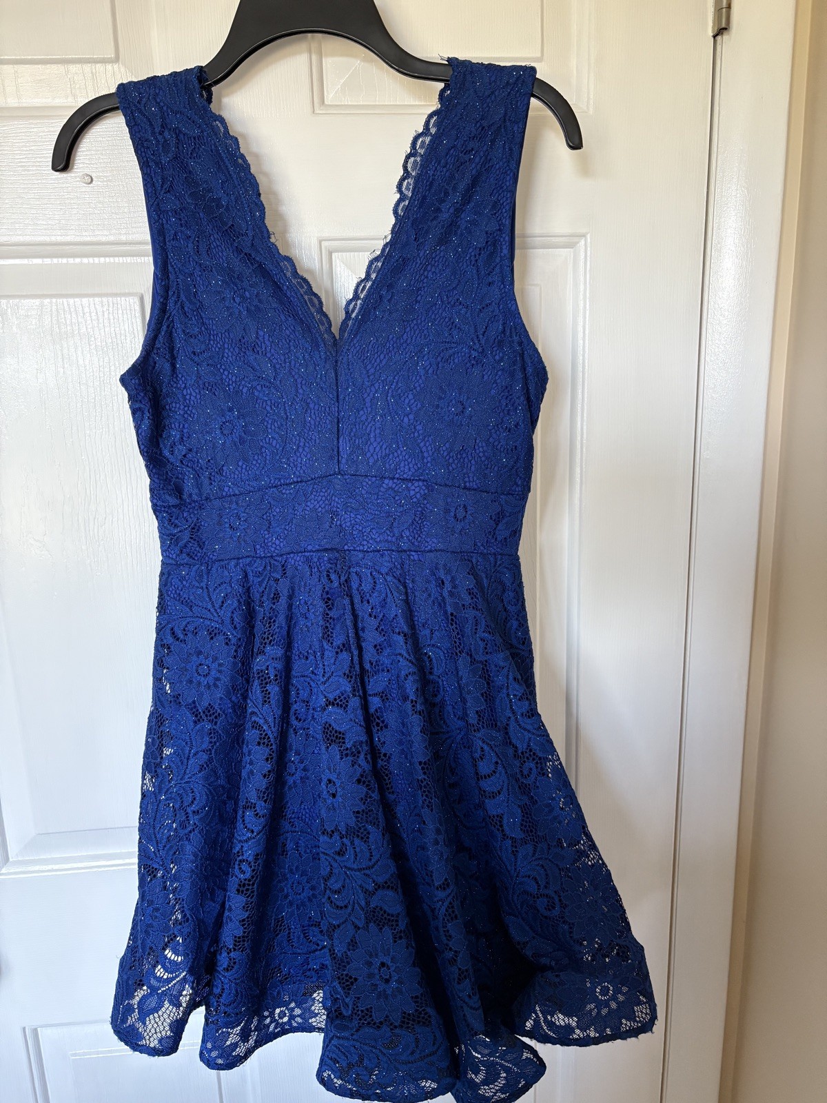 Royal Blue Lace and Sparkle mini party dress, Polyester and spandex, Medium