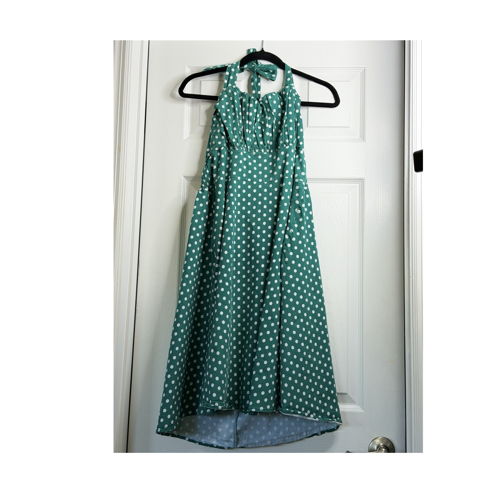 Green Polka Dot Halter Midi Dress Cottagecore Rockabilly Pin Up Summer