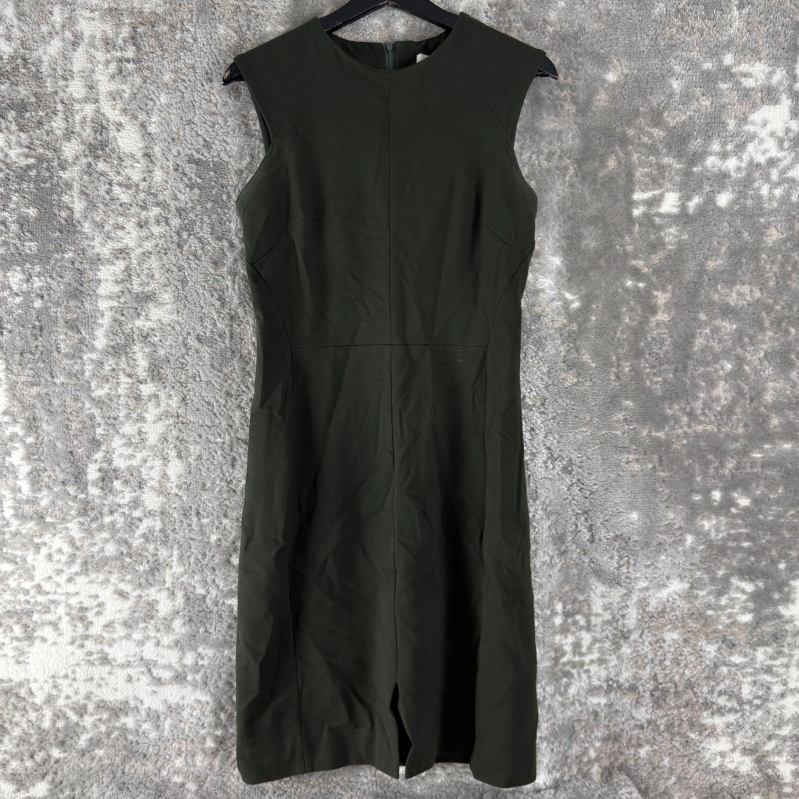 MM Lafleur Size 10 Minimalist Knee Length Sheath Dress Olve Green Sleeveless Zip
