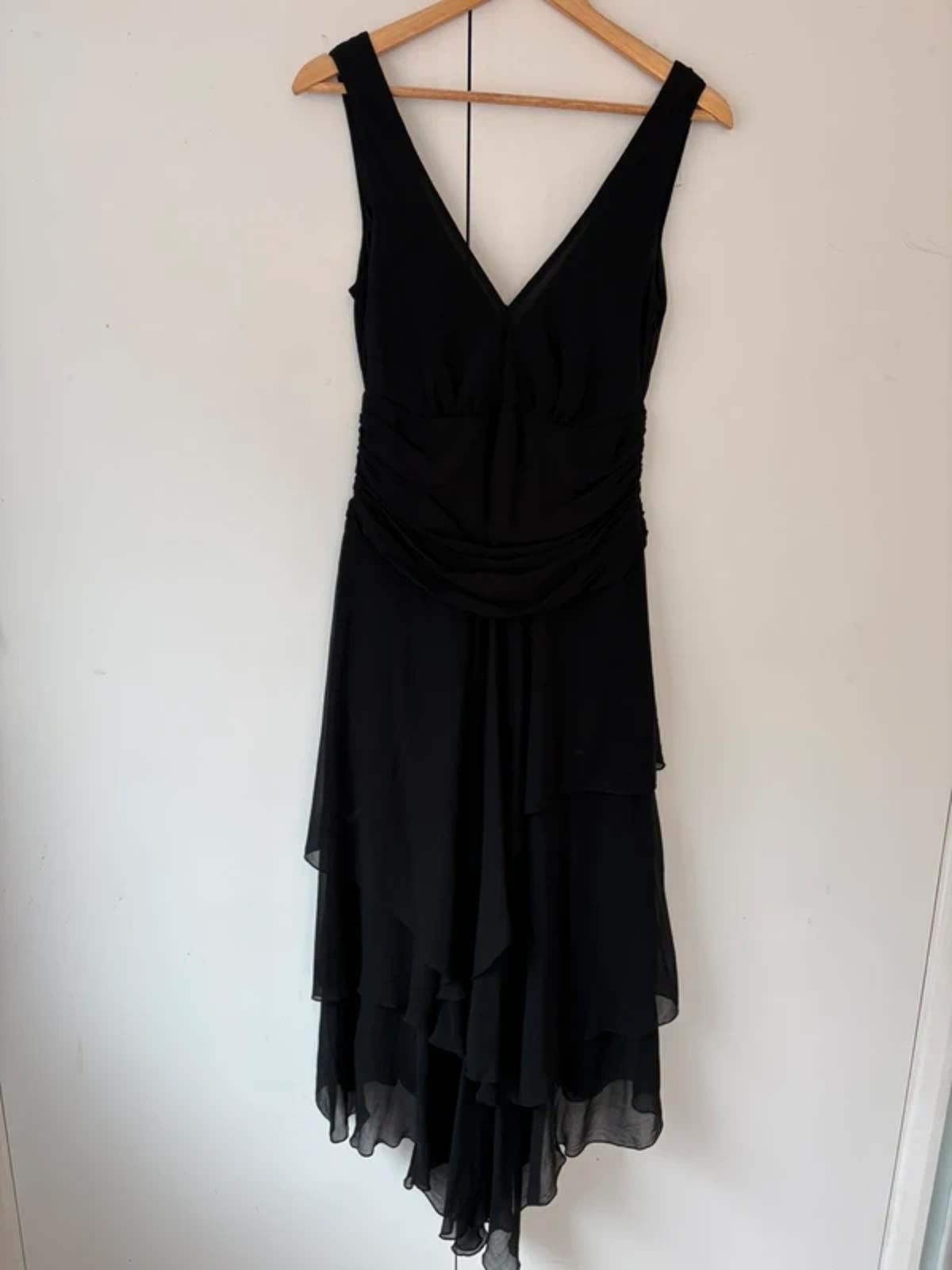 Monsoon 100% Silk Stunning Black Floaty Ruffle Hem Fairycore Evening Dress 12