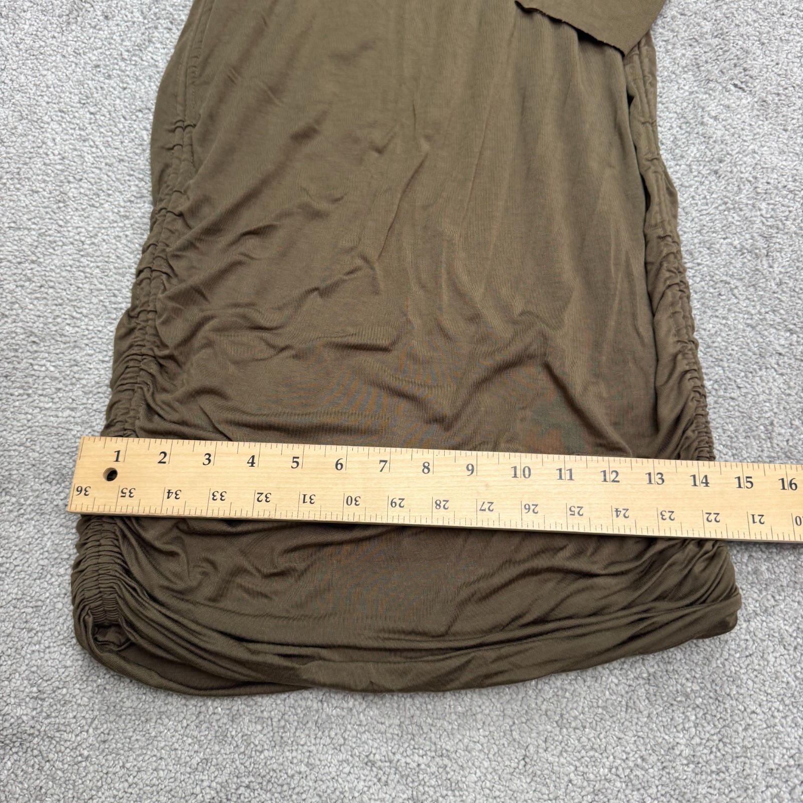 Good American Ruched Maxi Dress Womens 3 Large Green Long Sleeve Rayon Stretch