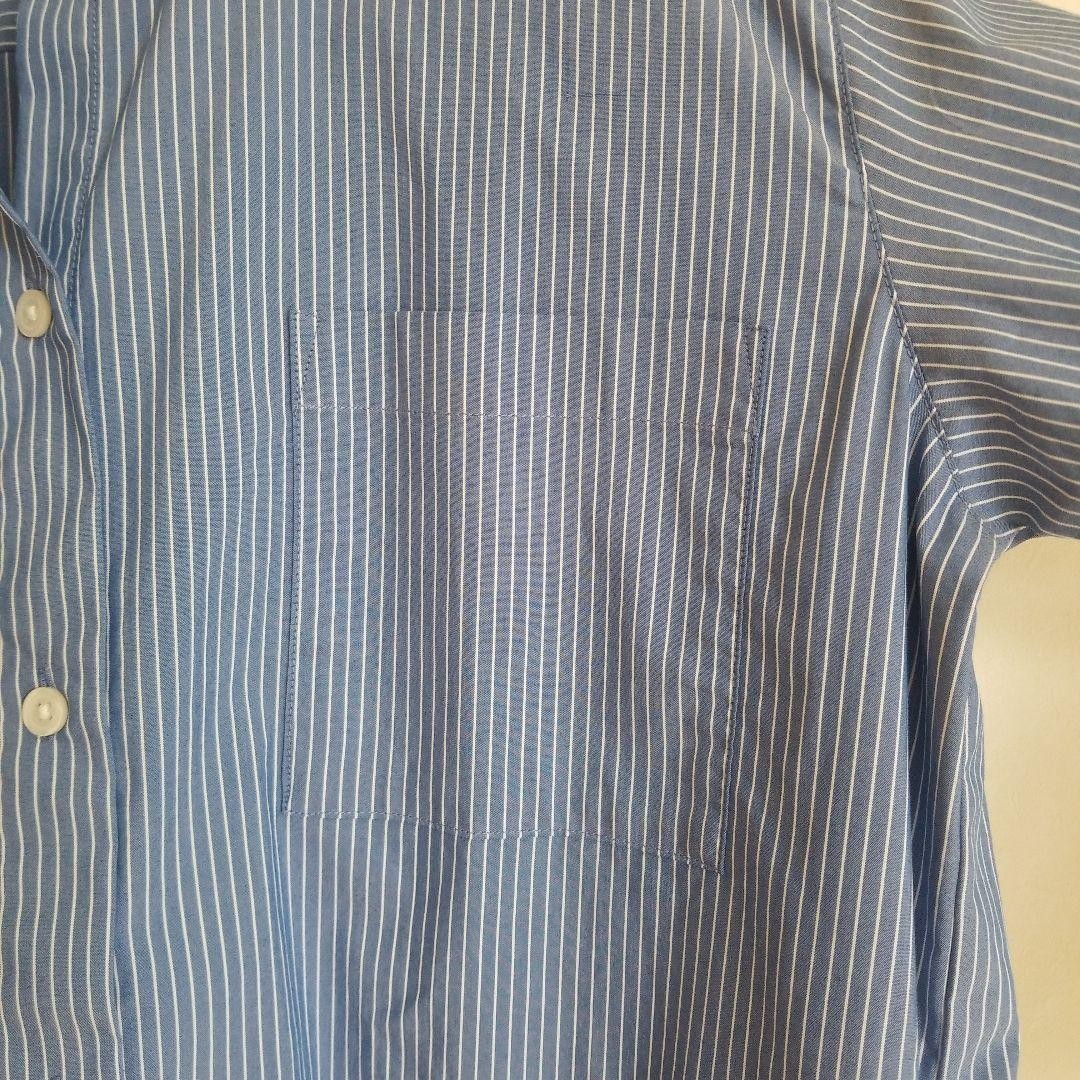 MUJI Wrinkle Resistant Broad Stand Collar Long Sleeve Dress Stripe