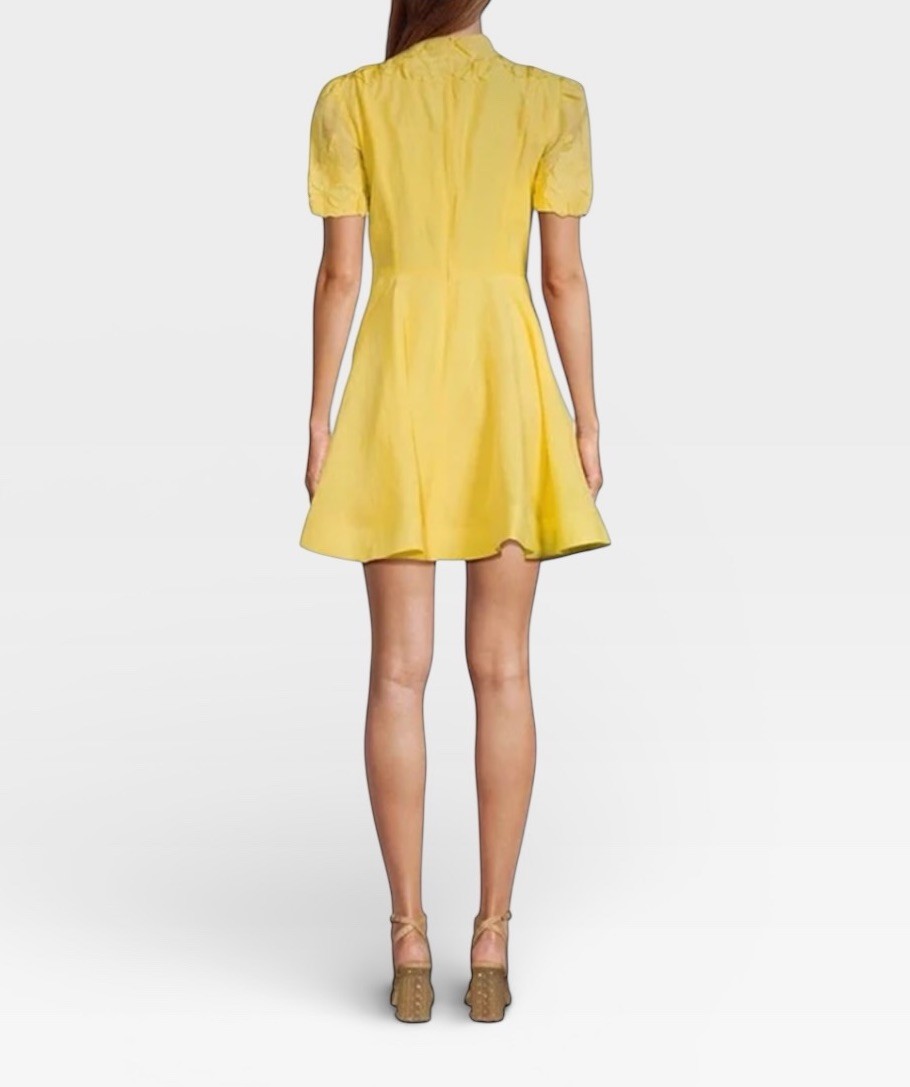 Antonio Melani SZ 10 Iris Linen Floral Appliqué Mockneck Dress Sunshine Yellow