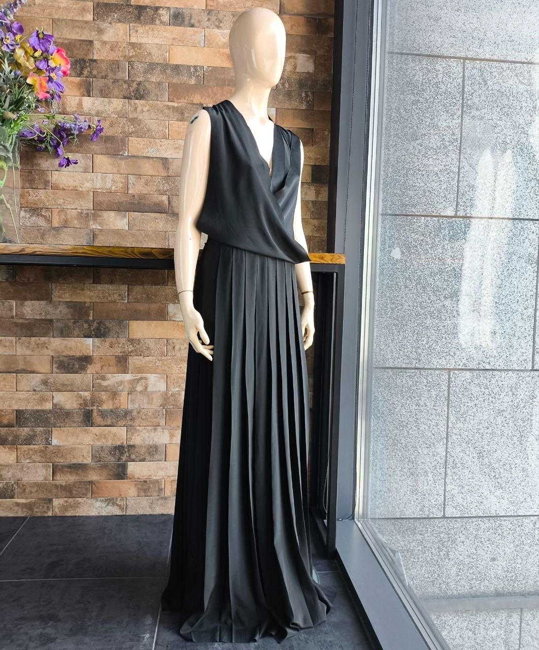 Cedric Charlier 2013 Black Asymmetric Pleated Evening Avant-garde Dress IT42