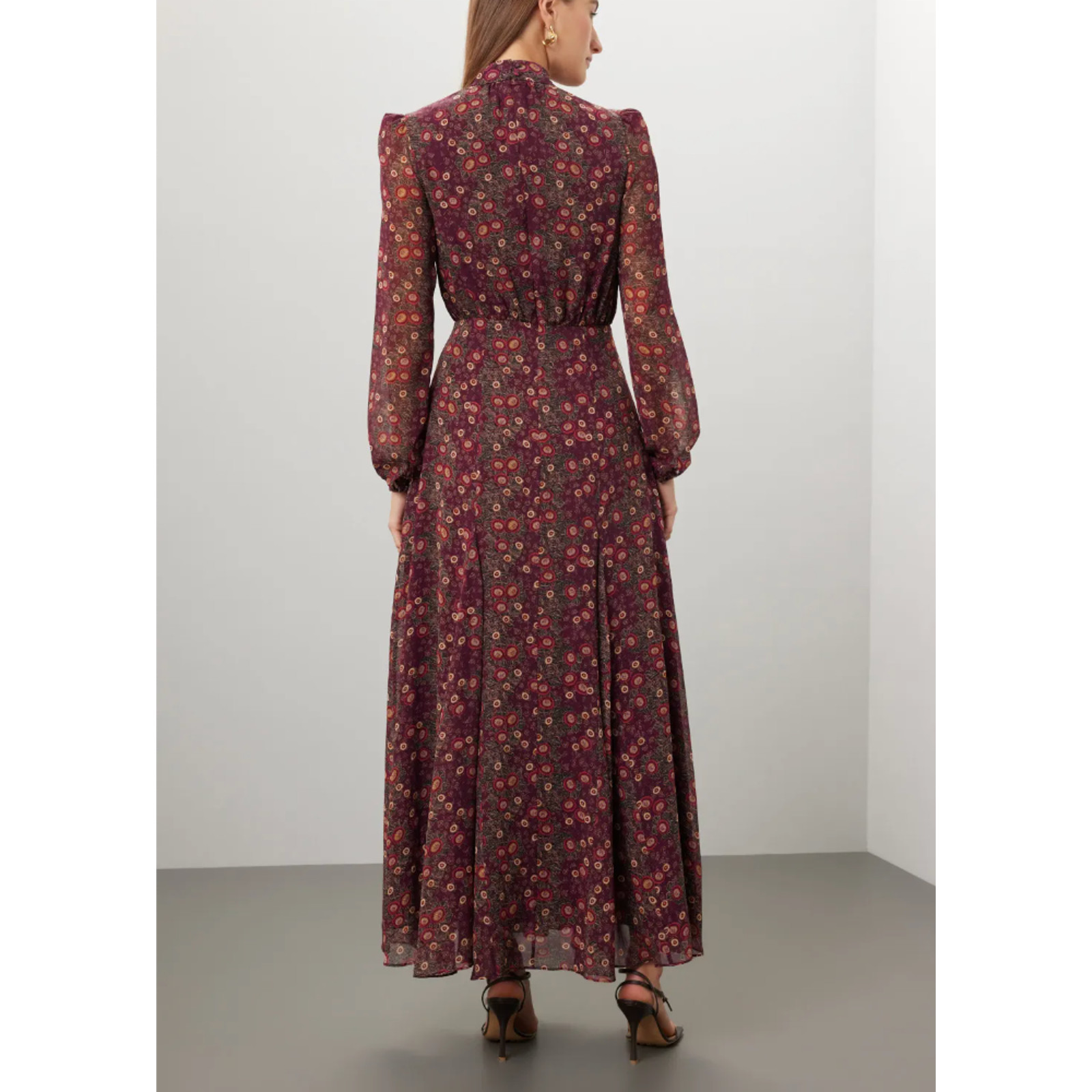 Saloni Floral Chiffon Maxi Dress SIZE 4 Silk High Neck Side Slit Designer $800