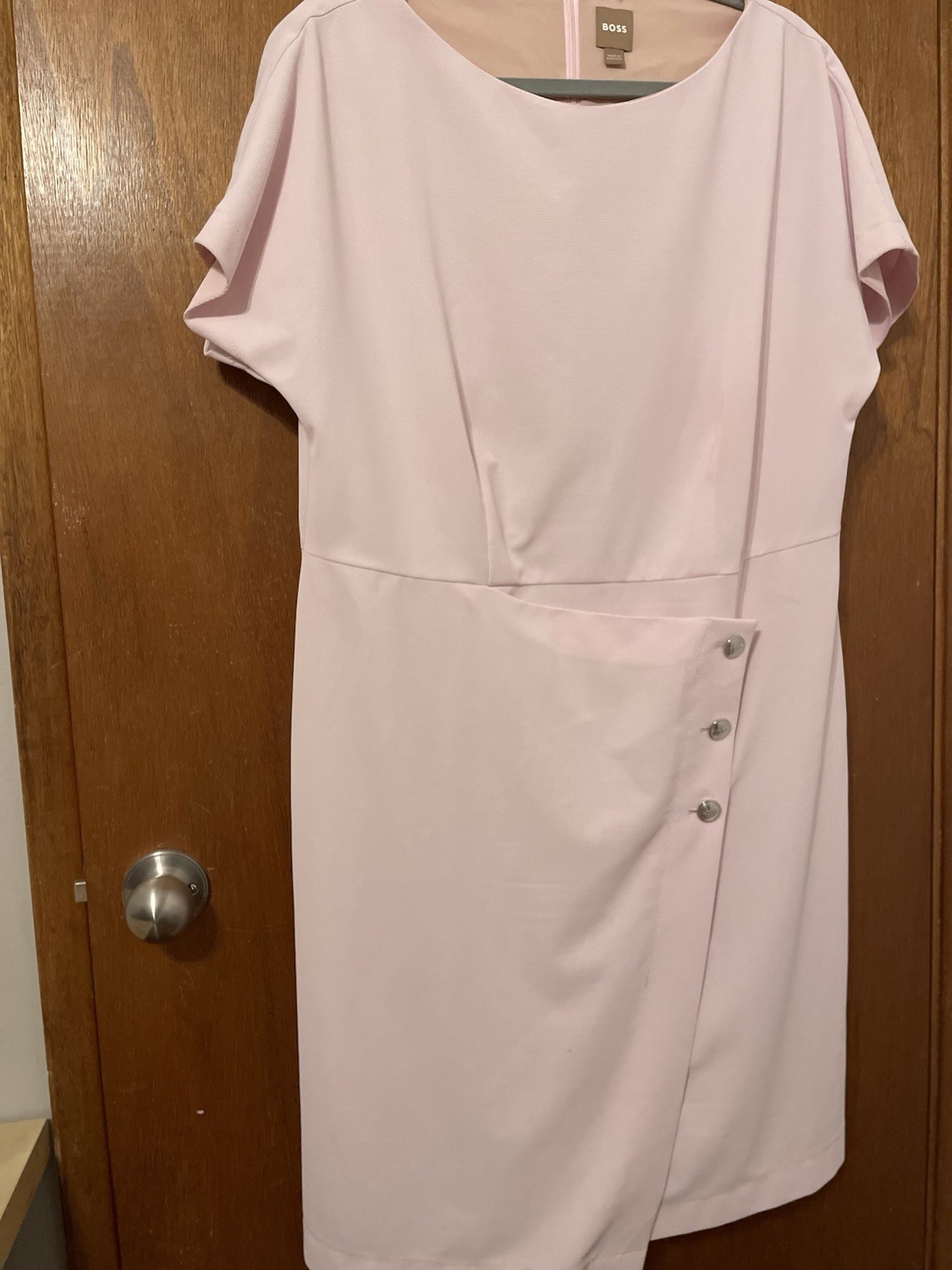 Hugo Pale Pink Size 12 Wrap And Button Short Sleeve Dress Lined Nice