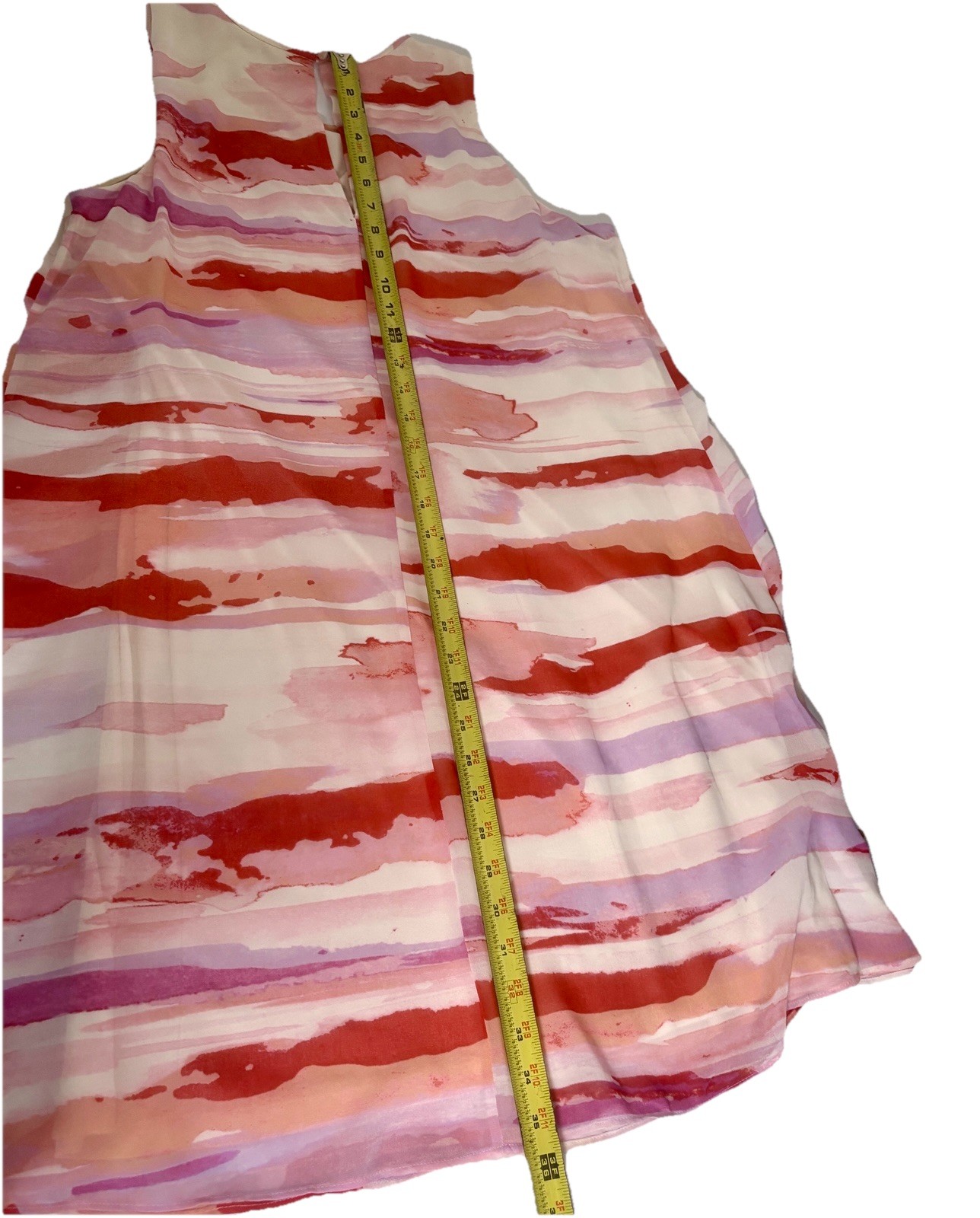 Calvin Klein Sheer Watercolor Stripe Shift Dress Trapeze Watermelon Pink Fairy L