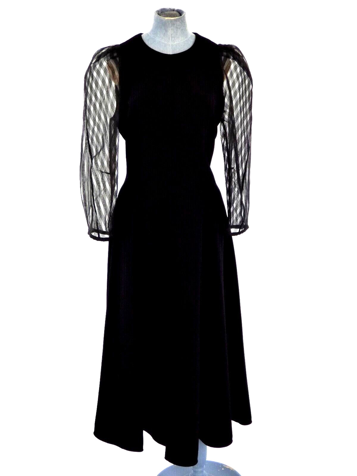 Rejina Pyo Black Midi Dress Sheer Puff Sleeve Elegant Occasion Designer UK 14 BN