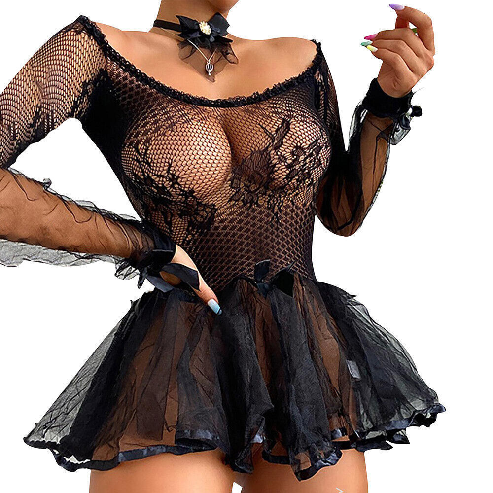 Women’s Sexy See Through Lace Babydoll Mini Dress Sleepwear Lingerie Nightwear