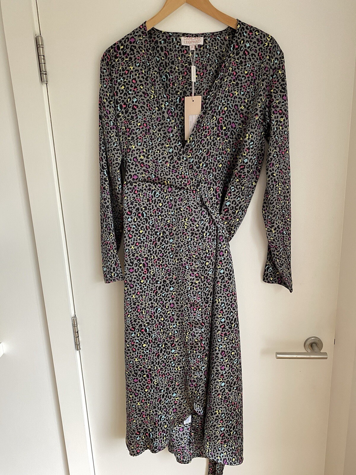 Dancing Leopard SilkFred DOVE maxi dress multi colour animal print UK 10 BNWT
