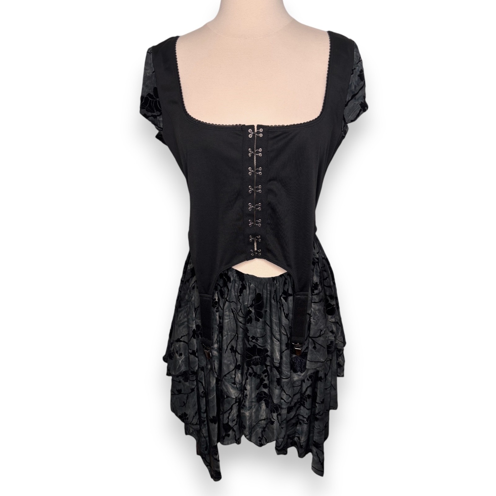Current Mood Dolls Kill Black Goth Asymmetrical Hem Layered Dress Size Large