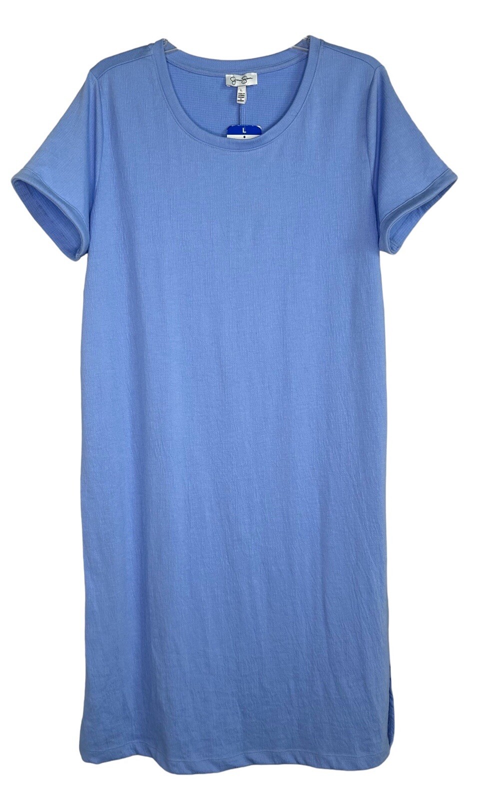 Jessica Simpson Short Sleeve Crinkle T-Shirt Dress Side Slits Blue *CHOOSE SIZE*