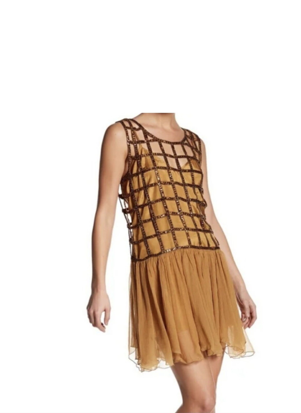 Free People Black Sequin Cage Shell Drop Waist Party Dress Size S E15
