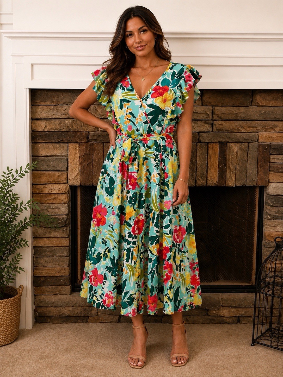 BloomChic Floral V-Neck Flutter Short Sleeve Maxi Dress XL NWT 14 16