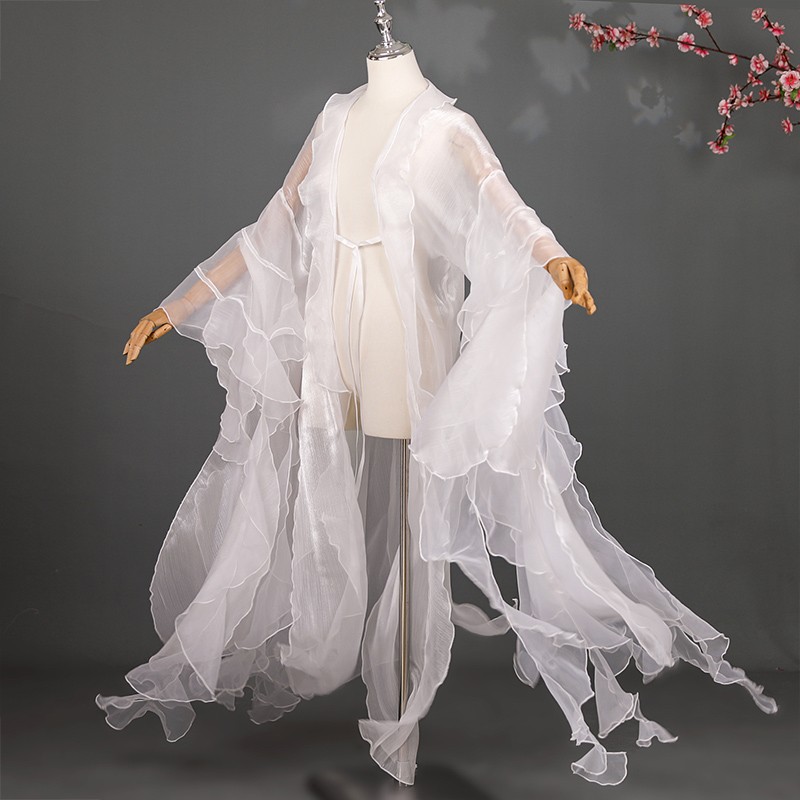 Fairy Hanfu Chiffon Cloak Cardigan Wide Sleeved Coat Wrinkled Chinese Costume