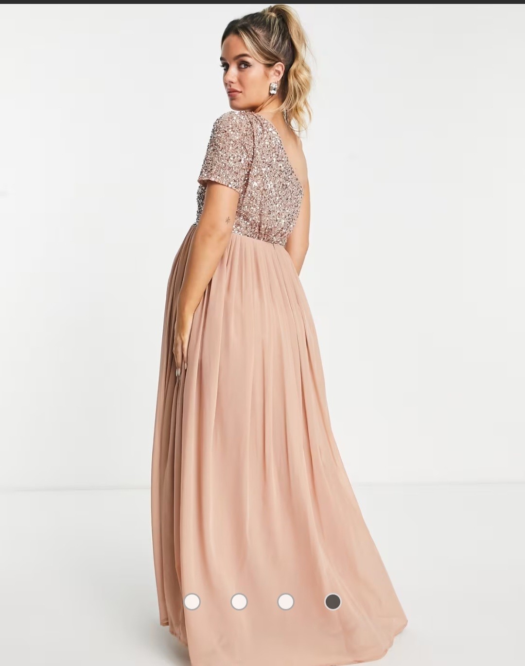 Beauut Asos bridesmaid embellished bodice one shoulder maxi dress in taupe UK 14