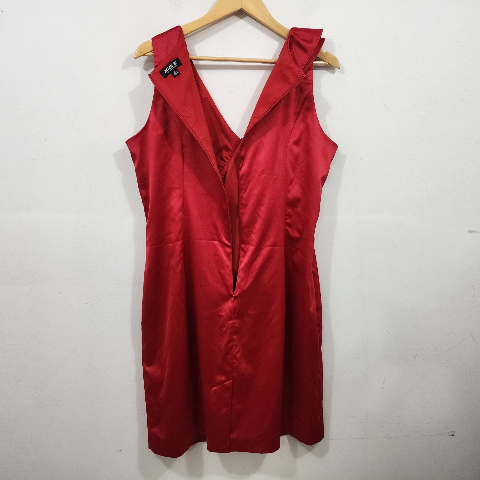 ALLEN B Allen Schwartz Red Satin Short Party Cocktail Dress Drape Back Size 16