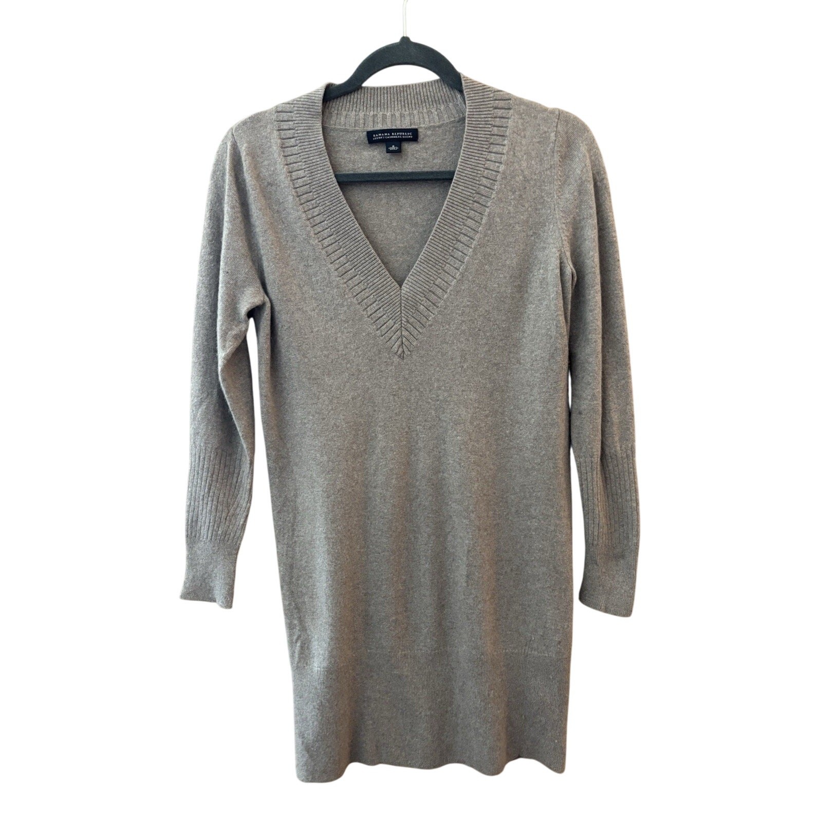 Banana Republic Cashmere Blend Dress Sz Sm Tan V Neck Coquette Academia