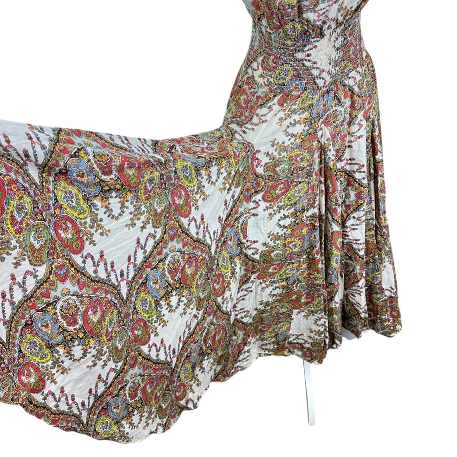 Grace Paisley Cotton Bohemian Peasant Dress Smocked Waist Size Medium