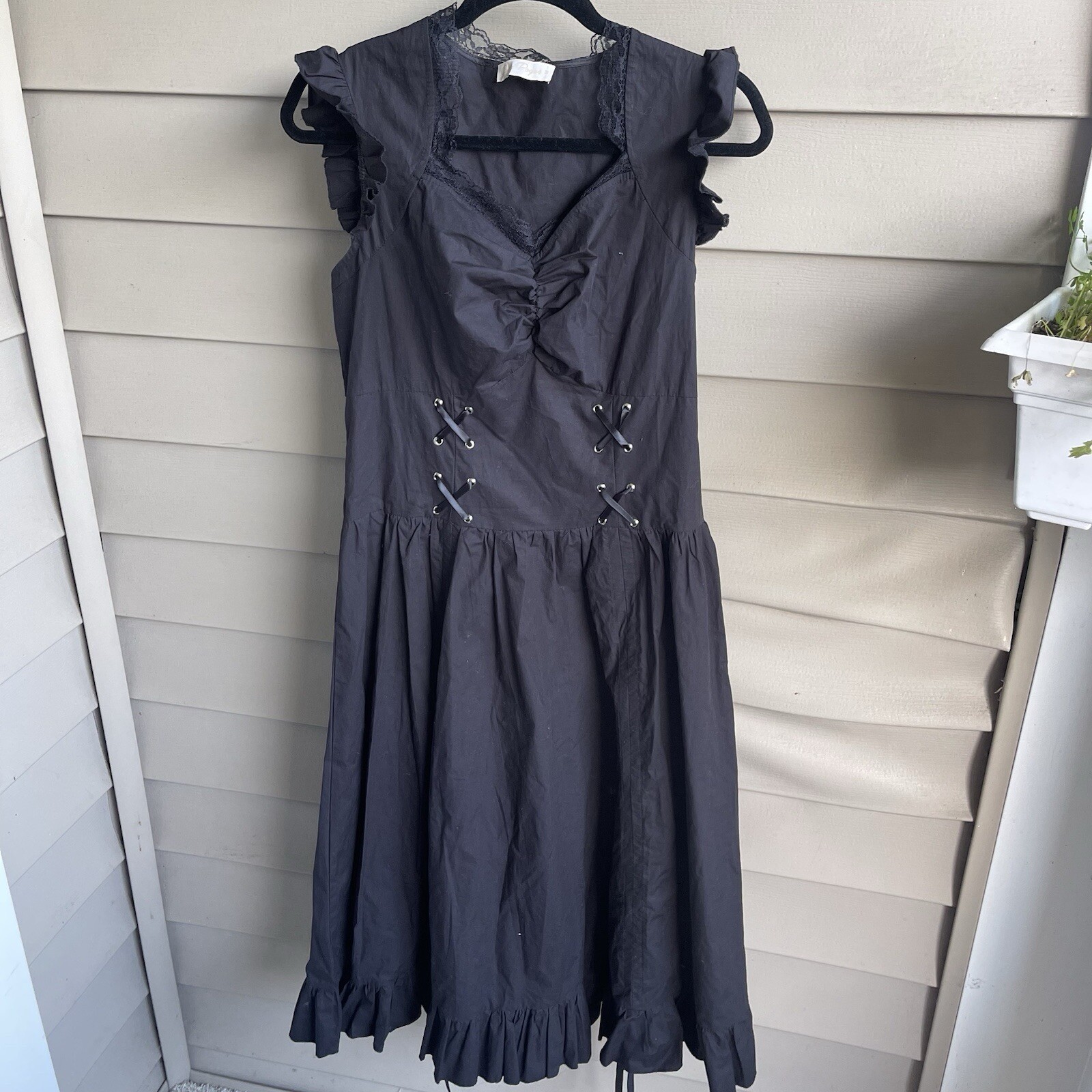 Belle Poque Corset Ruffle Dress Size Medium black Whimsigoth Gothic Whichy Fairy