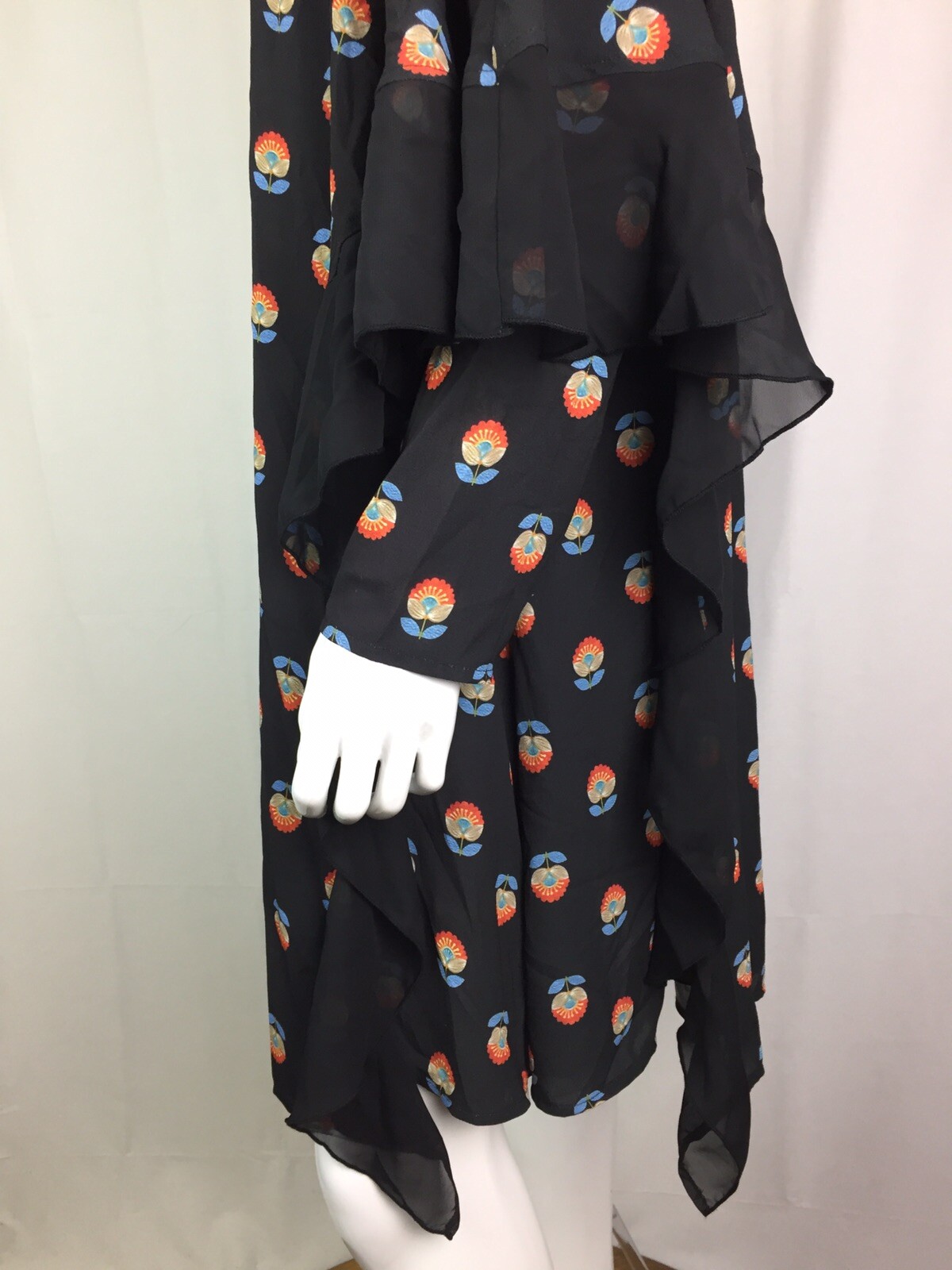 NWT $180 Refka 38 Black Floral Boho Ruffle Oversize Shirt Dress Anthropologie M