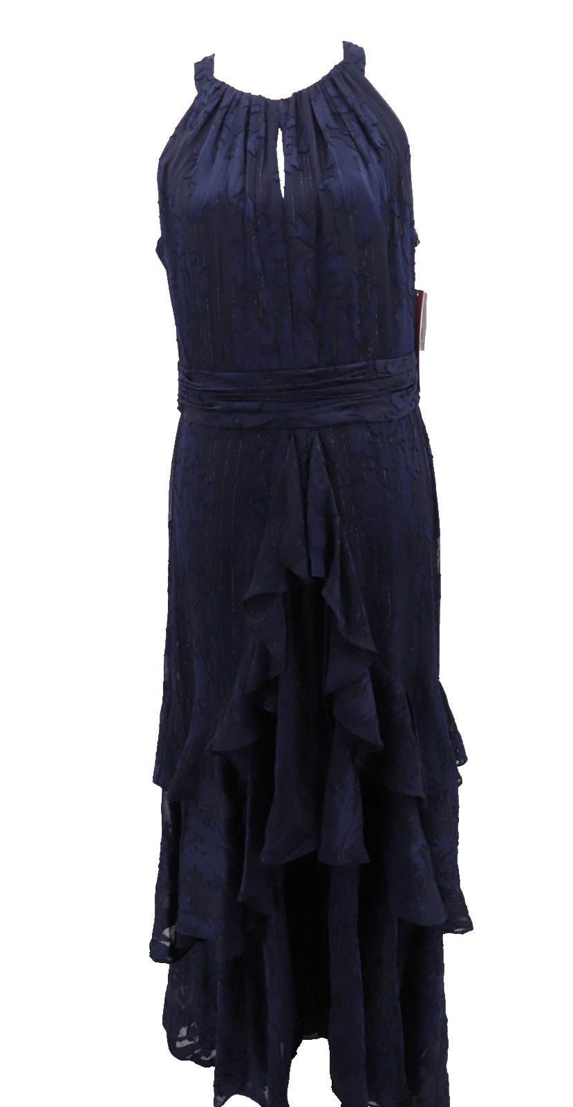 Aqua Formal Maxi Dress Womens Size 14 Navy Sleeveless Ruffle Wedding Event New