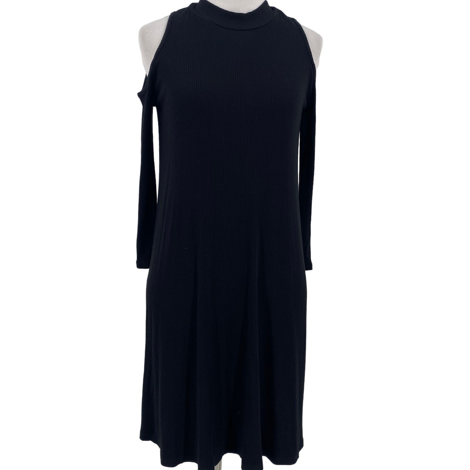 Aqua Ribbed Cold Shoulder Long Sleeve Black Dress NWT Size Medium