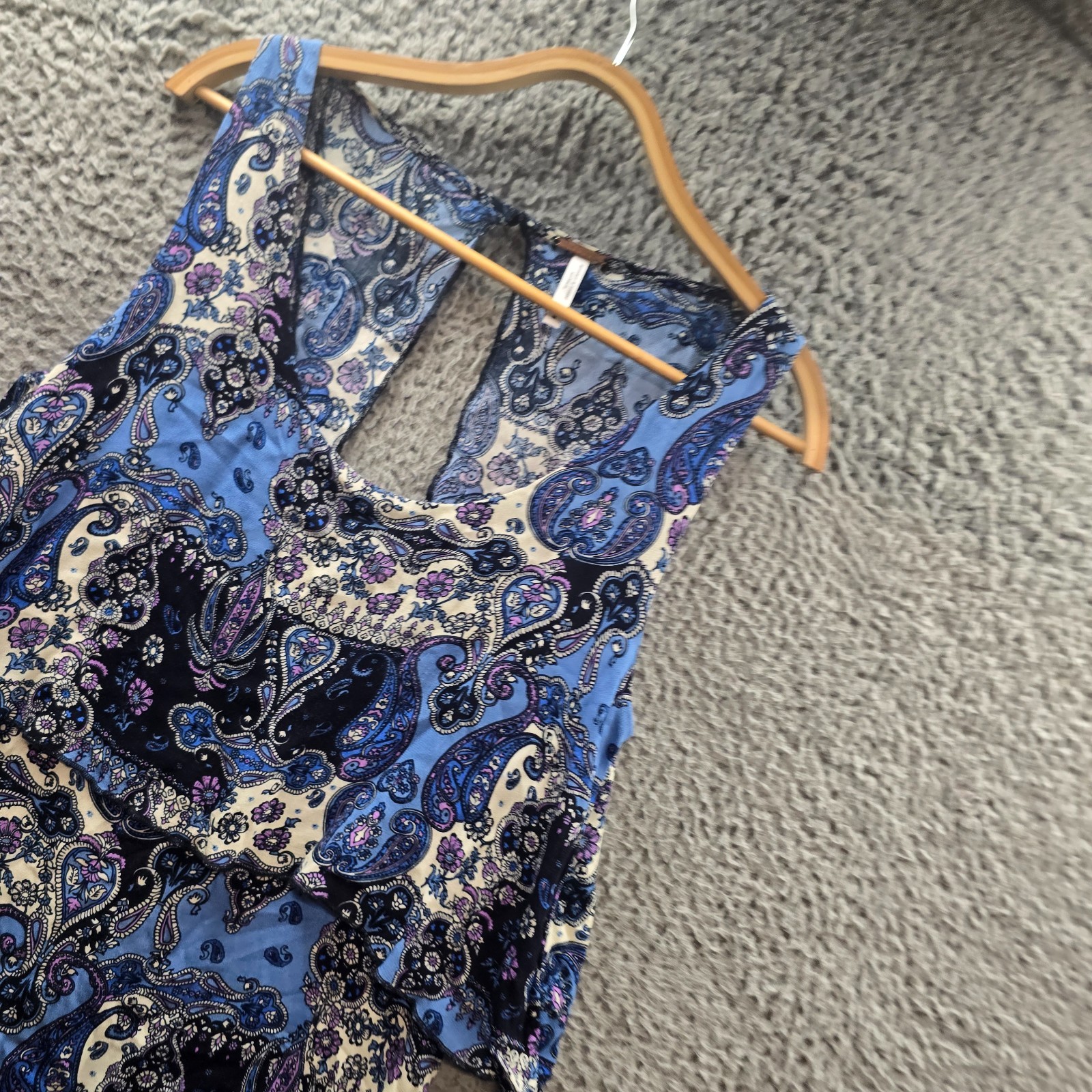 Ghanda Dress Womens A-line Mini Size M Blue Ivory Paisley Layered Sleeveless