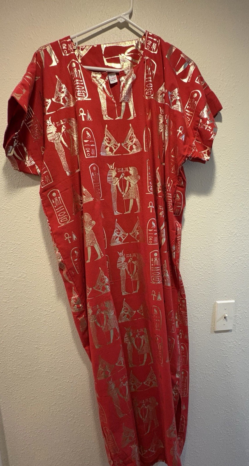 Egyptian Women Dress Kaftan Red Gold Cotton M/L Egyptian Print Excellent