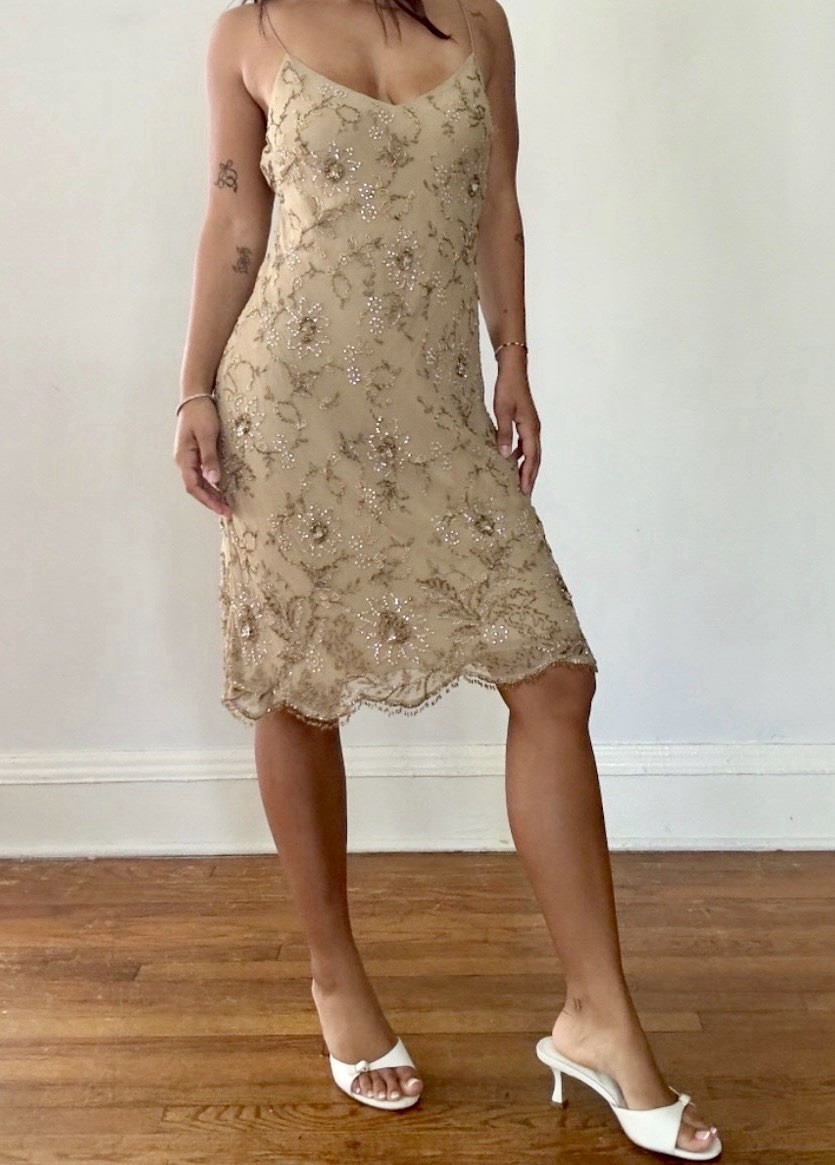 Ralph Lauren Collection Floral Silk Beaded Slip Dress Embellished Bias Vintage