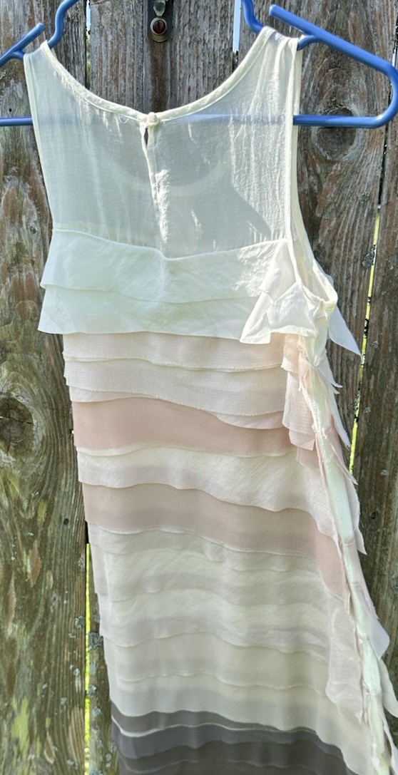 LOFT Layered Sheer Neutrals Sheath Dress Keyhole Button Back Closure Size 0P