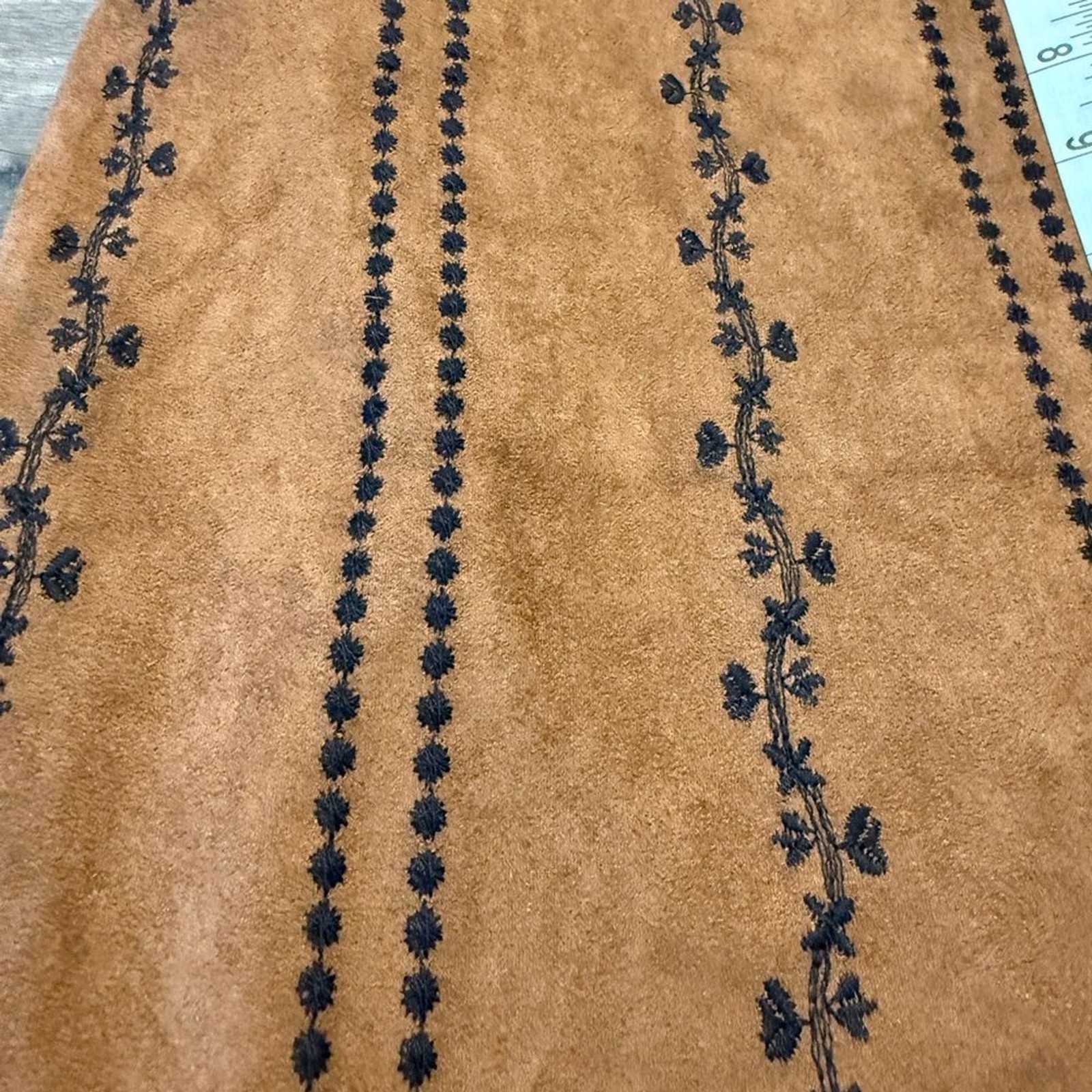 Honey Belle Mini Brown Suede Dress with Black Floral Accents Women’s Size M. NWT