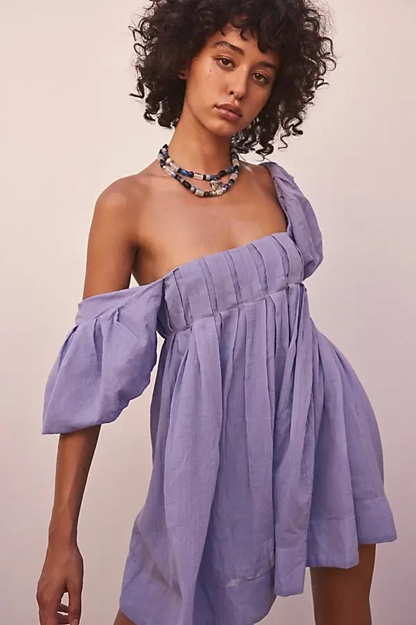 Free People Marina Mini XL Women’s Casual Summer Purple Cotton Short Dress 46592