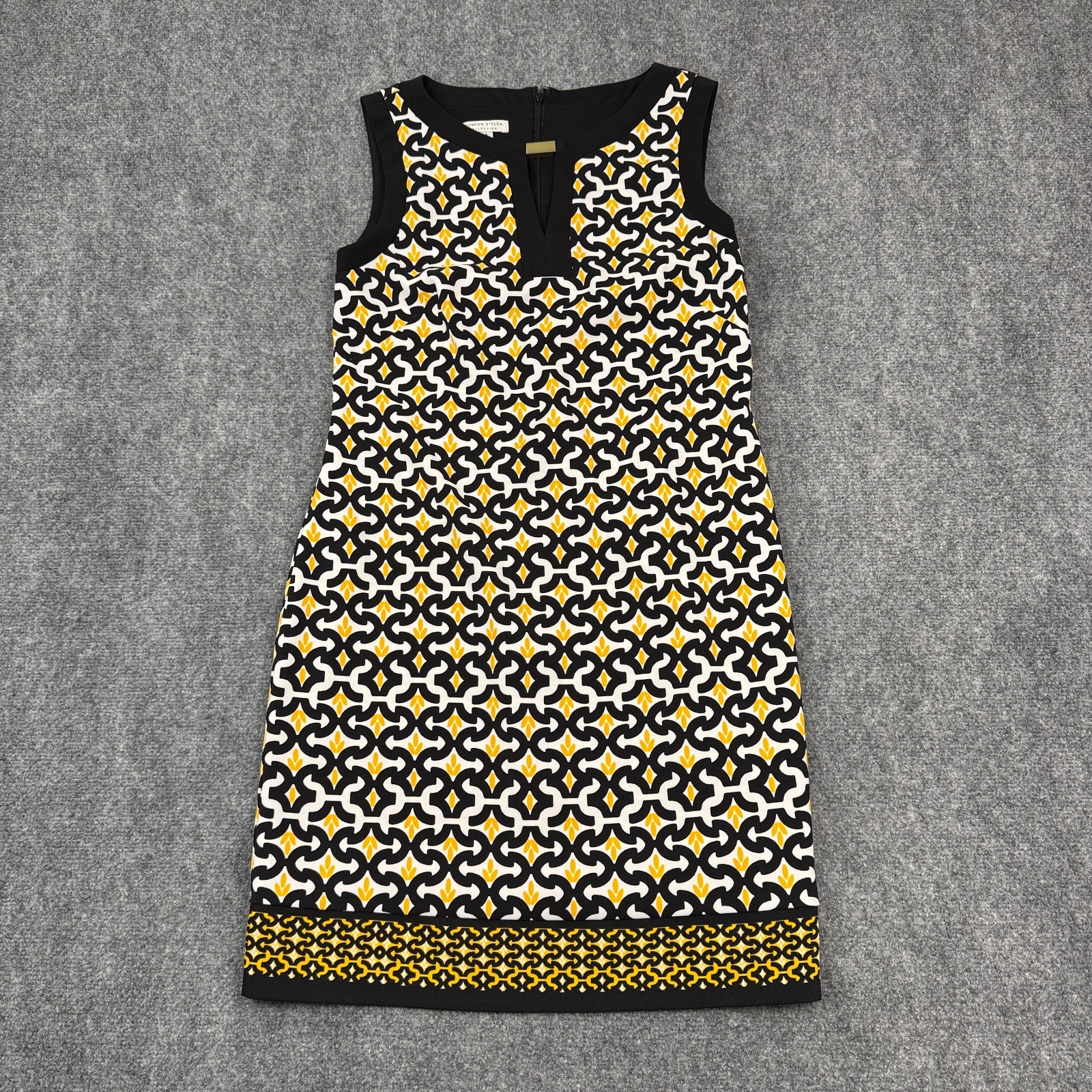 London Style Collection Womens Sheath Dress Size 14 Black White Geometric Print
