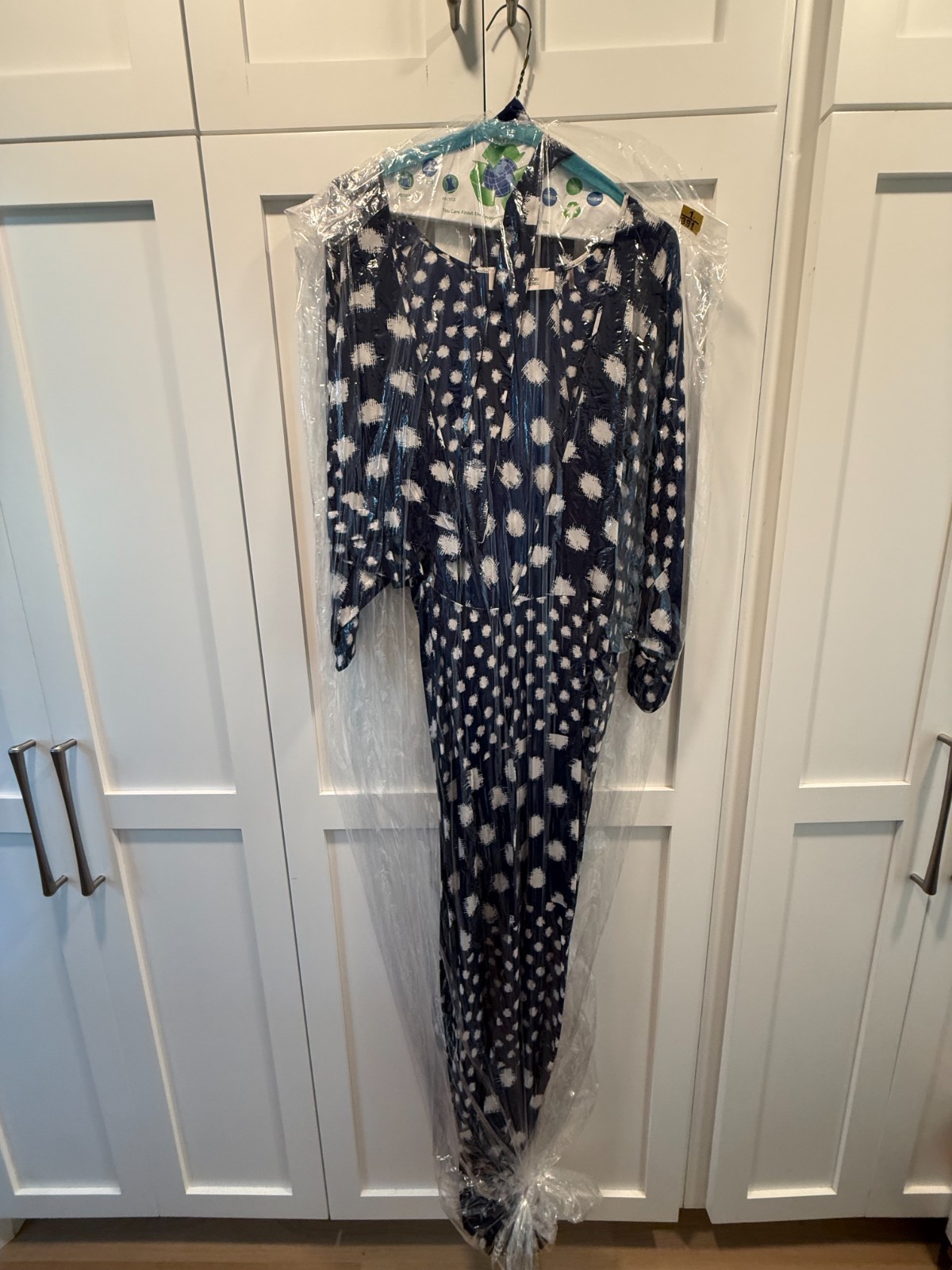 Diane Von Furstenberg Navy Cream Geometric Print Partial Wrap Dress XL EUC