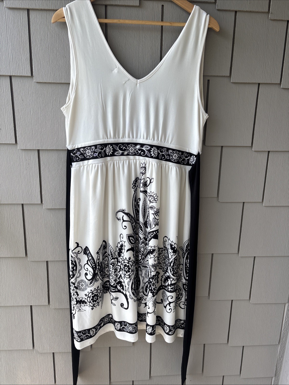 Joei & I Empire Waist Sleveless Graphic Print Lined Dress Tie Back Size XL